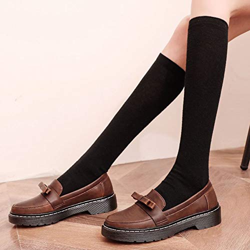 Odema sapato feminino de salto baixo Oxford bico redondo sem cadarço, Marrom, 10.5