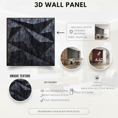 Image of Kayra Decor Wall Panels for Bedroom Alps Design, Thunder Black Color 19.7 inch x 19.7 inch (Pack of 18) - Covers 48.51 Sq. Ft.