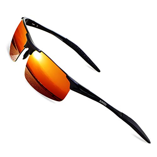 RONSOU Mens Sunglasses Polarized Sport UV Protection Ultralight Al Mg Sunglasses for Men Fishing Driving Golf