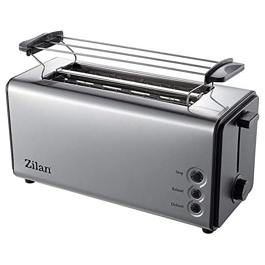 Zilan,Tostadora Ranura Larga | Toast Automat | XXL 4 tostadas, 1400 Watt | 5 niveles de bronceado regulador | bollos | Función de Descongelado I Acero Inoxidable |