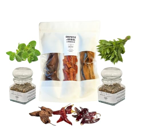 Tripack Guajillo Arbol smoked Chipotle Epazote 20g Mex. Oregano 20g