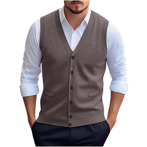 Men's Classic Cardigan Sweater Vest Sleeveless V Neck Button Front Knit Vest Casual Soft Fall Winter Warm Gilet