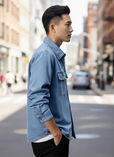 Image of GRECIILOOKS Men's Full Sleeve Regular Fit Casual Denim Shirt | Cotton Shirts for Man |Stylish Trendy Shirt for Men