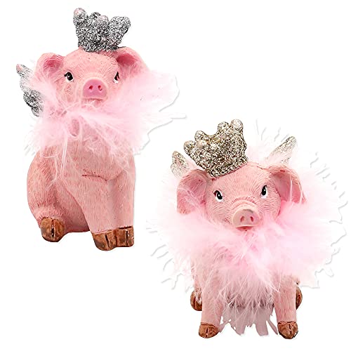 Dekohelden24 Cerditos Decorativos de cerámica con Corona y Purpurina en un Juego de 2 Unidades, en Color Rosa, 4 x 5 x 8 cm, 8 cm Cover
