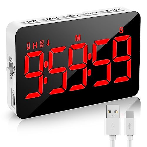 Minuteur de Cuisine LED Rechargeable - Chronomètre & Compte à Rebours Digital, Luminosité et Volume Réglables, Aimanté pour Cuisine, Réunion, Classe...