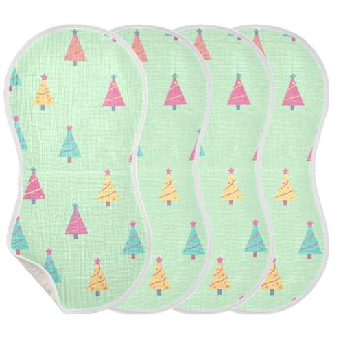4 Pack Baby Burp Cloths, Soft Absorbent Burping Cloths for Babies, Cotton Milk Spit Up Rags, Large Size for Newborns, Baby Boys and Girls (Christmas Tree Pattern)
