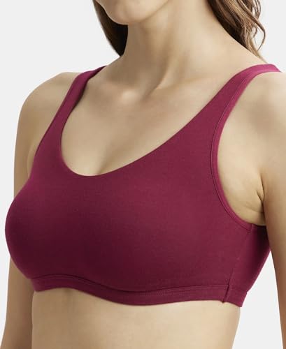 Image of Jockey 1550 Women's Super Combed Cotton Elastane Stretch Slip On Crop Top with Stay Fresh Treatment Bra