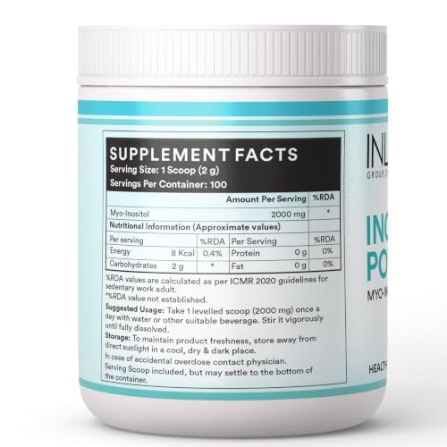 Image of INLIFE Myo Inositol Powder 2000mg, Unflavoured, Hormonal Metabolic Balance & PCOS Support for Women, 200g