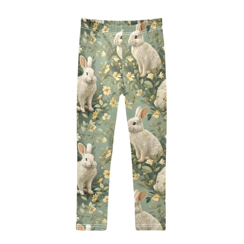 Flower White Rabbit Z Girls Leggings Athletic Pants Tights Stretch Bottom