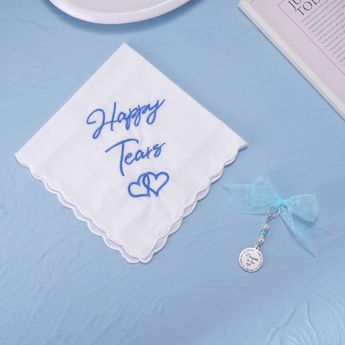 Image of MIXJOY Something Blue Gift for Bride, Wedding Day Bridal Blue Pearl Angel Wings Bouquet Garter Charm for Bride to Be