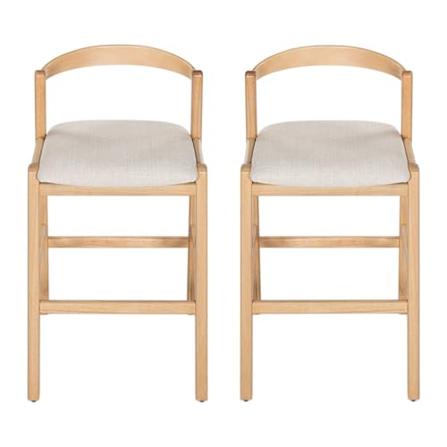 Christopher Knight Home MATA Butaco de Madera Rubberwood Juego de 2, Butaco Tapizado en Tela Beige, Silla de Altura de Mostrador para Isla de Cocina con Reposapiés, Natural + Beige miniatura 5