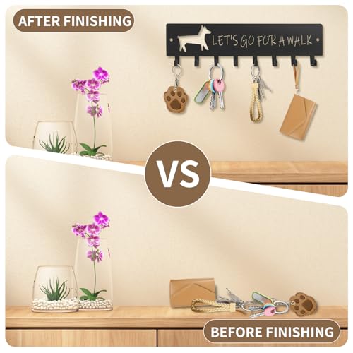 8 Hooks Dog Leash Holder for Wall, Grey Decorative Wall Hooks,11.7×3 Inch Key Holder Wall Mount, Self Adhesive Unique MetalKey Holder for Entryway Living Room Porch Kitchen, Gifts for Dog Lovers - Image 5