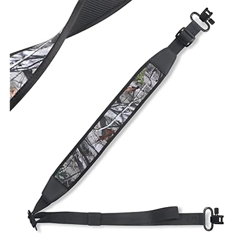 Two Points Rifle Sling, Shoulder Padded Strap Length Adjuster Traditional Sling Inclued Pack of 2 Swivels Sling Mount-Black& Camo Cover