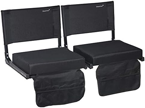 Sheenive Stadium Seats for Bleacher - Wide Padded Cushion Stadium Seats Chairs for Outdoor Bleachers with Leaning Back Support and Shoulder Strap, Perfect for NFL and Baseball Games, 2 Pack, Black