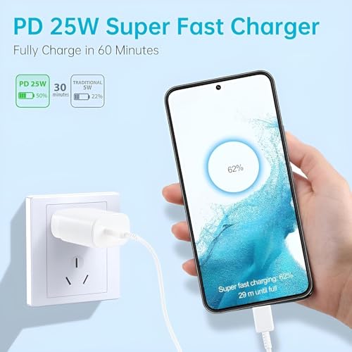 Image of Mudo Samsung 25W C-Type Super Fast Adapter Compatible With Samsung Galaxy S /A /M /F Series | Novobit Super Fast Charger Adapter For S23 /S22 /S21 /21 Fe /S20 /M14 5G /M34 /M54 /M53 /M33 /M13 /A34, White