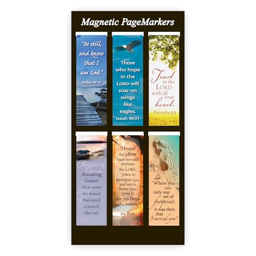Christian Art Gifts Classic Nature Collection Magnetic Bookmark Set with Scripture, Hymn and Poem for Women and Men, Inspirational Magnetic Pagemarker Set of 6 for Bibles, Books, Size 2.3