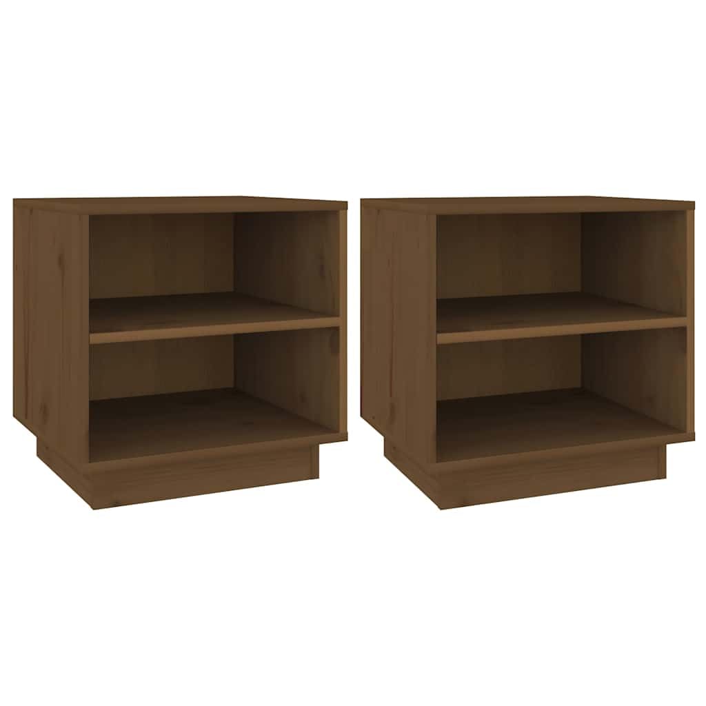 Lot de 2 Tables de Chevet en Bois de Pin Massif Marron Miel 40x34x40cm Petit Meuble de Rangement de Nuit