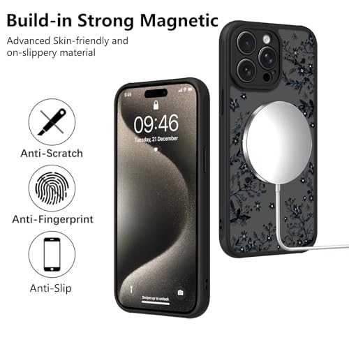 Image of KANGHAR Case for iPhone 15 Pro Florals Pattern | [Compatible with Magsafe] Cute Flower Branch Protective Magnetic Case for Girls Women Men