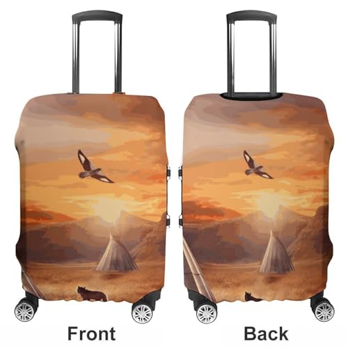 Native American Tribes Luggage Cover, Washable Elastic Suitcase Cover Protector Fit 18-32 Inch Luggage3