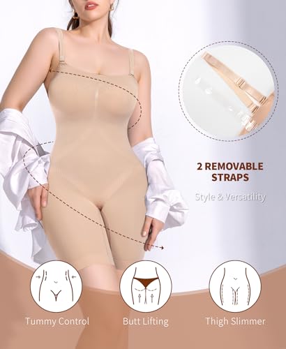 Womens Strapless Shapewear Bodysuit Tummy Control Full Body Shapewear Butt Lifter Body Shaper with Removable Straps3