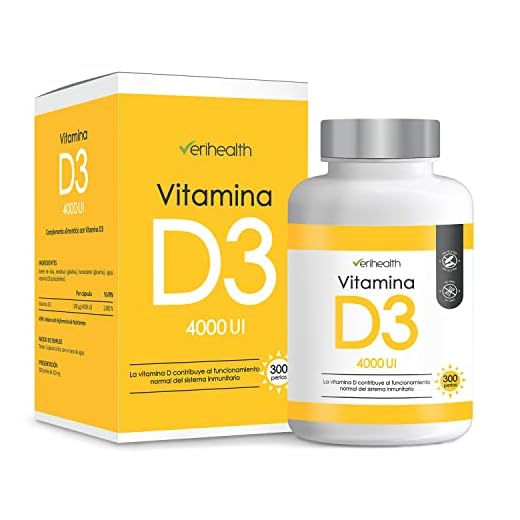 Verihealth | Vitamina D3 4000 UI 100 µg con Aceite de Oliva para Optima Absorción | Complemento Alimenticio a Base de Colecalciferol | 300 Perlas | 10 Meses de Suministro