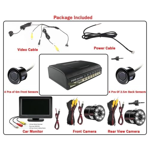 radar inverso Auto Video Sensore di Parcheggio 8 Telecamera di parcheggio Backup Reverse Backup Radar Detector Con Monitor Anteriore Auto Parcheggio Reverse Radar (Blu)