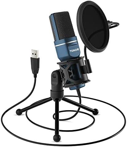 TONOR PC mikrofon USB z opcją Plug & Play, ze stojakiem i filtrem pop do wokalu, podcastów, strumieniowania, dla urządzeń iMac, PC, laptopów
