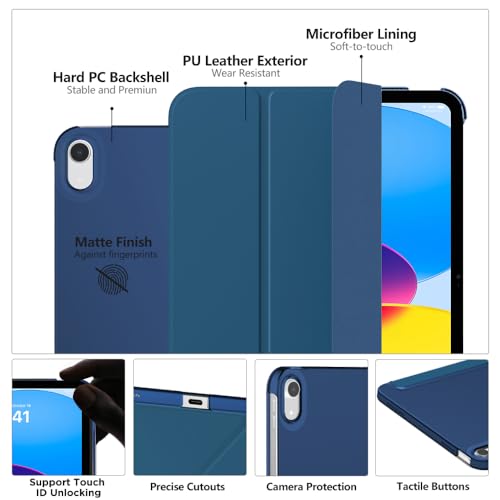 Image of MoKo for iPad (A16) 11th Generation Case 11 Inch 2025, iPad 10th Generation Case 10.9 Inch 2022, Slim Stand Hard PC Translucent Back Shell Smart Cover, Support Touch ID, Auto Wake /Sleep, Dark Sea Blue