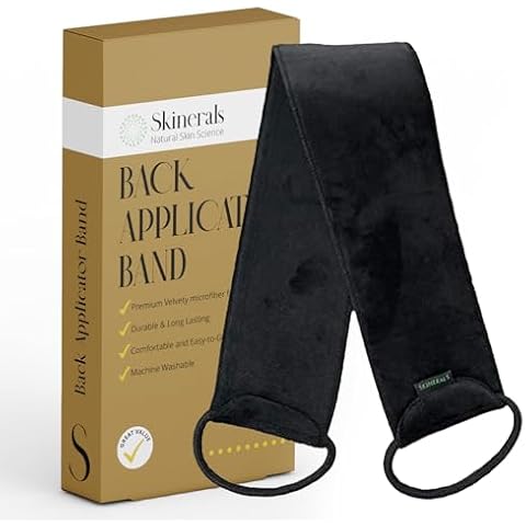 Skinerals Back Lotion & Applicator Mitt Band, Easy-Reach, Flexible Microfiber Design for Seamless Full Back Coverage, Durable, Washable - Essential Self Tanner for an Even Tan, Black Cover