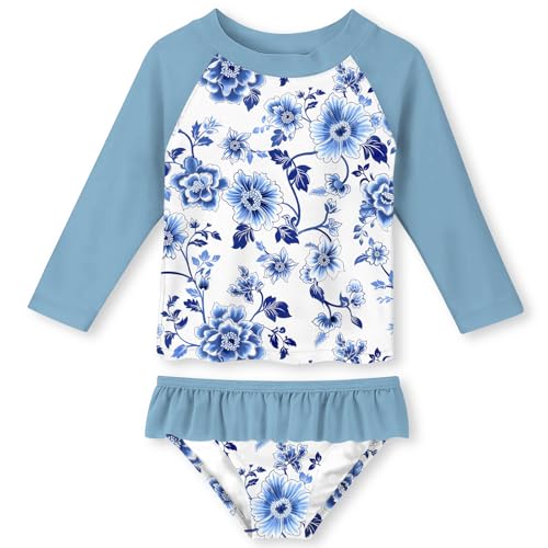 Image of Lovekider Little Girls Swimsuits 2 Pieces Swimwears Rash Guard Set Long Sleeve UPF50+ Bathing Suit for Beach 2-8T