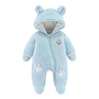 JiAmy Mameluco de invierno con capucha para bebé recién nacido, con cremallera de dibujos animados, forro polar, traje de nieve de 0 a 12 meses, Azul, 0-3 meses