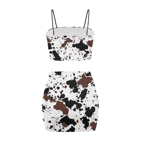 Image of Biyejit Women's 2 Piece Summer Outfits Spaghetti Strap Crop Tops and Bodycon Mini Skirt Dress Set Plus Size S-4XL