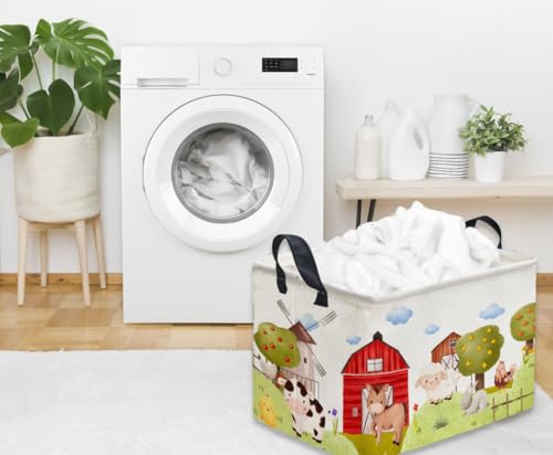 Image of Rectangular Kids Baskets,Farm Baskets for Kids .Waterproof PE Coating Cute Basket with Handles.Boys Bins,Gifts Box,Books Basket. (Farm)