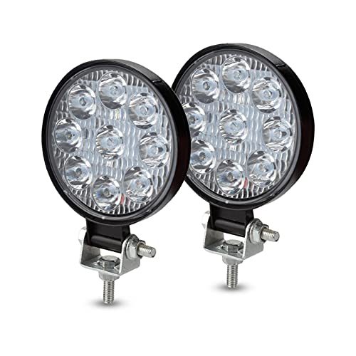 QMEMYUYCM 2pcs 48w Luz de Trabajo de 30 Grados LED Coche Spot Light Beam Cuadrado Lámpara Fuera de la Carretera Iluminación de Niebla Exterior for Jeep Boat/SUV/Camión Luz de Trabajo(27W Round)