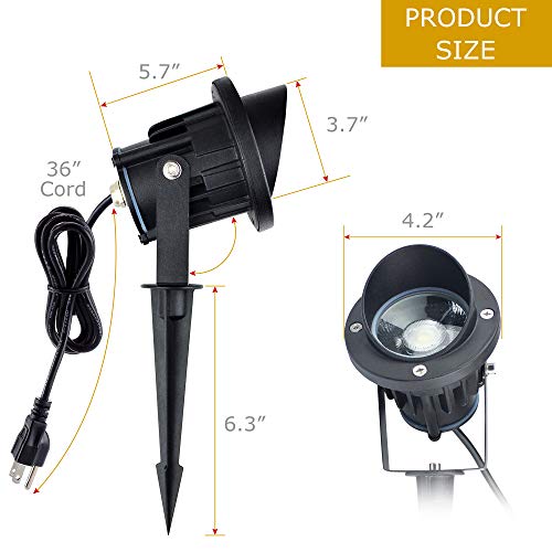 J.LUMI GBS9809 LED Outdoor Spotlight 9W, 120V AC, Replaces 75W Halogen, Metal Ground Stake, Daylight White, Outdoor Flag Light, Landscape Spotlight, UL-Listed Cord with Plug, Not Dimmable