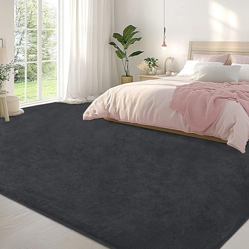 Image of Large Modern Area Rugs for Living Room Bedroom, 5x8 Feet Dark Grey Ultra Soft Thickened Memory-Foam Indoor Rug, Comfy Aesthetic Solid Minimalist Carpets for Girls Boys Nursery Dorm Home Decor
