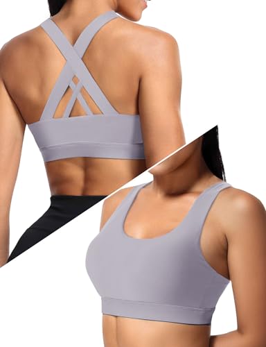 Image of Buauty Sports Bra for Women, Criss Cross Back Medium Support Workout Bras with Removable Cups for Yoga Running Gym