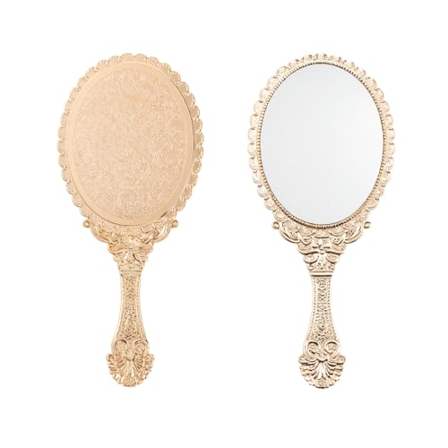 Red Dot Gift 1- Pack Rose-Gold Color Vintage Handheld Mirror with Handle Small Compact Makeup Mirror for Purse Travel Decorative Embossed Flower Pocket Mini Mirror for Women and Girls