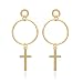 Gudukt Gold Cross Earrings Dangle with Circle Ring Light Weight Geometric Hoop Earrings for Women