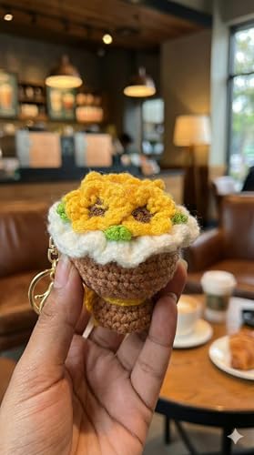 Image of Handmade Crochet Flower Keychain for Bags Keys Purse Backpack Cute Aesthetic Yarn Keyring Bag Charm Handmade Soft Thread Flower Keychain for Girls Women Kids Gifting and Daily Use