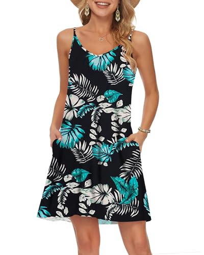 Image of MISFAY Women's Summer Spaghetti Strap Casual Beach Cover Up Dress with Pockets