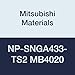 Mitsubishi Materials NP-SNGA433-TS2 MB4020 Uncoated CBN SN Type Petit Tip Turning Insert with Hole, Square, Grade MB4020, TS Honing/No Wiper, 2 Tip, 0.5" IC, 0.187" Thick, 0.047" Corner Radius