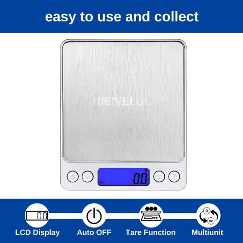 De'velo Food Kitchen Silver Scale - Weight In Grams, Ounces, Milliliters, And Pounds - For Meal Prep, Cooking, Baking, Jewelry - Easy-To-Read Lcd Display #TOP4