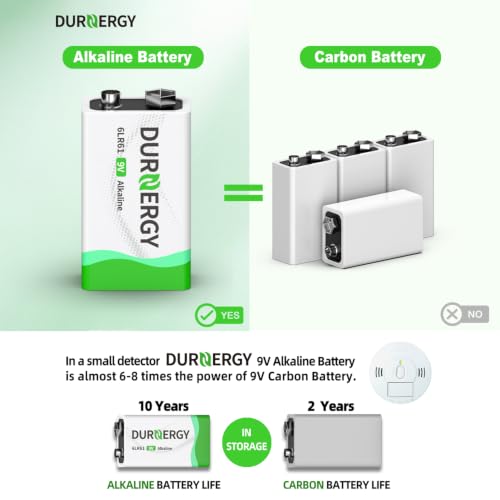 Image of DURNERGY 9 Volt Battery, 9V Batteries 24 Pack, Smoke Detector Battery 9V 6LR61 Battery Square Batteries 9V Alkaline Batteries