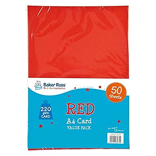 Baker Ross A4 Red Coloured Card Copier Card for Craft and Decoration (Pack of 50 220gsm)