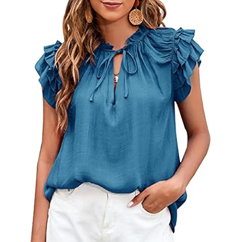 Camiseta de Mujer con Volantes en Capas y Manga con Cordón Cover