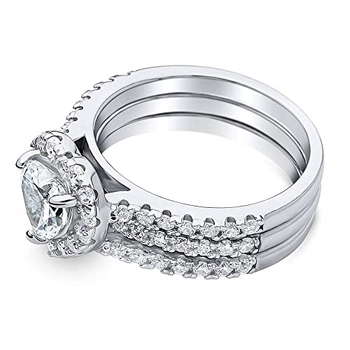 BERRICLE Sterling Silver CZ Heart Halo Wedding Engagement Promise Rings for Her, Cubic Zirconia Insert Ring Set for Women3