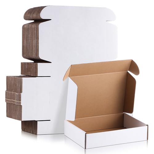 Image of Qilery 60 Pcs 9 x 6 x 2 Inches Shipping Boxes Corrugated Cardboard White Mailer Boxes Packaging for Small Business Mailing Wrapping Present Gift