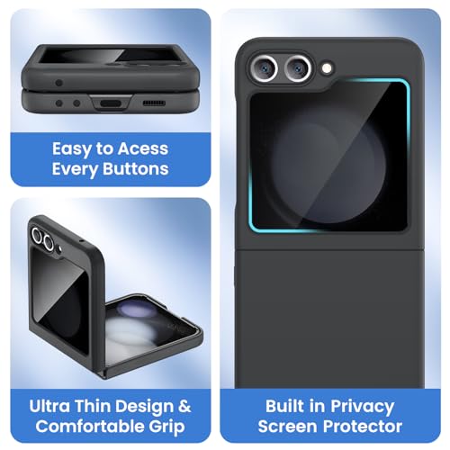 Image of Ruky for Z Flip 5 Case Built-in with Privacy Screen Protector, Black | Support Wireless Charging, Full Body Cover Shockproof Hard PC Ultra-Thin Phone Case for Samsung Galaxy Z Flip 5, Black