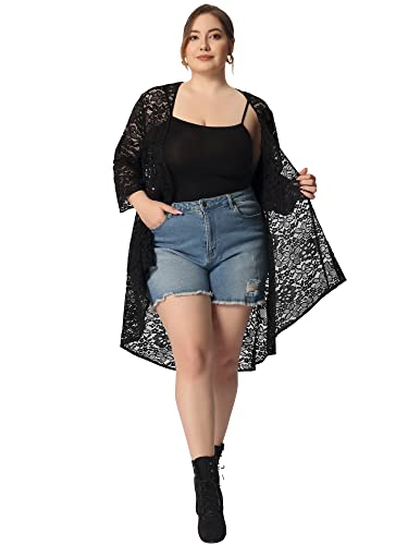 Agnes Orinda Plus Size Cardigans for Women Lightweight 3/4 Sleeve Open Front Crochet 2025 Lace Cover Up3